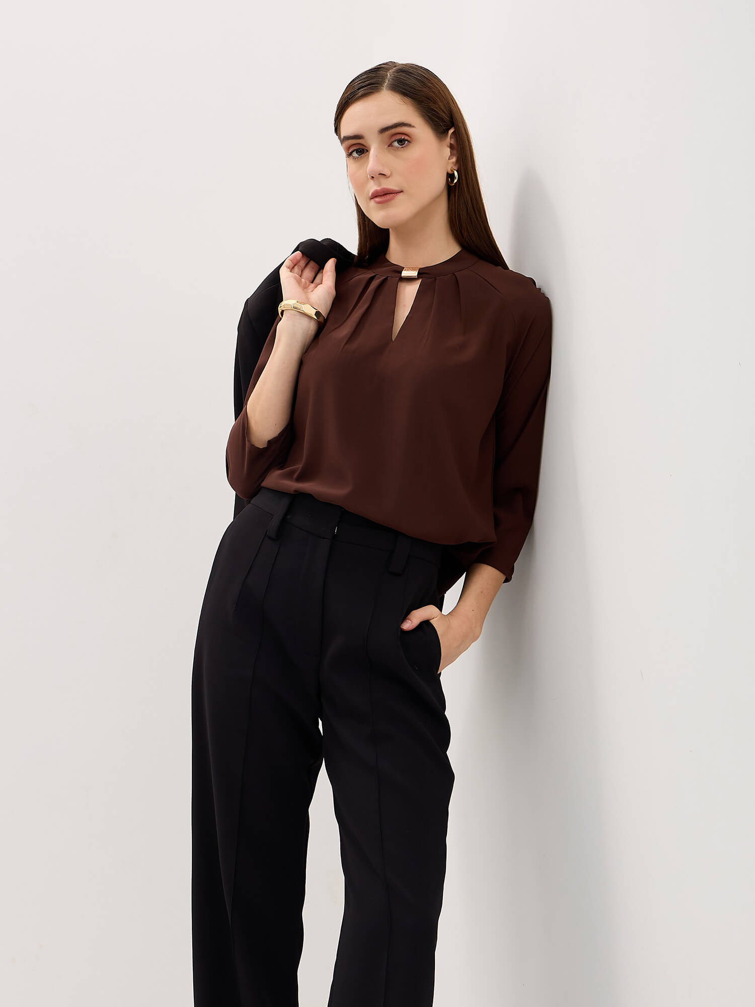 Sahara Trim Detail Top-Chocolate Brown