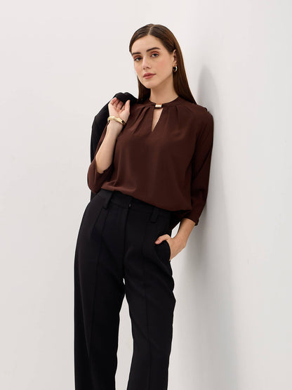 Sahara Trim Detail Top-Chocolate Brown