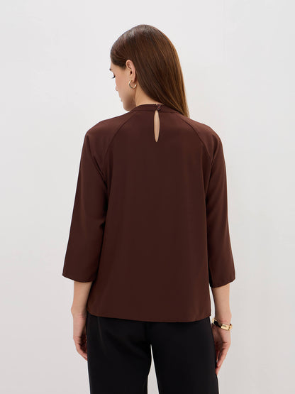 Sahara Pleated Neck Top-Chocolate Brown