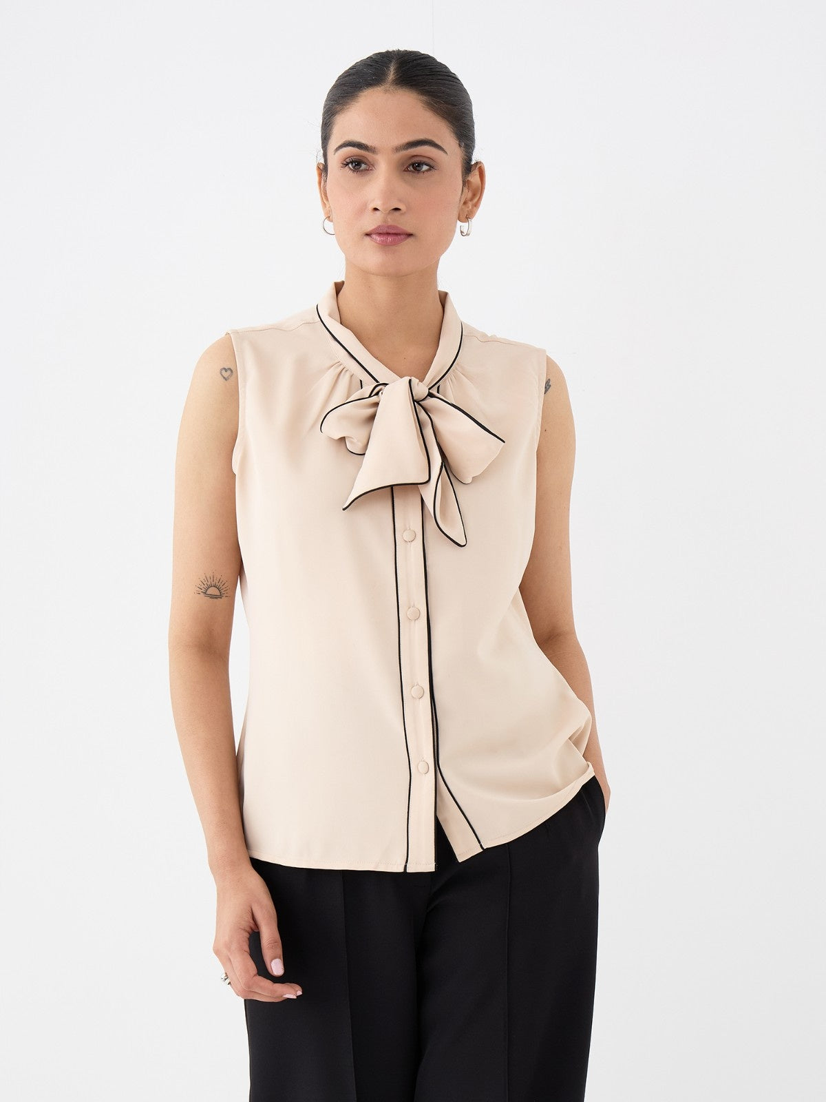 Alfiee Sleeveless Tie-Up Top-Beige