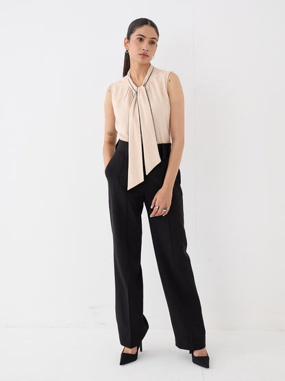 Alfiee Sleeveless Tie-Up Top-Beige