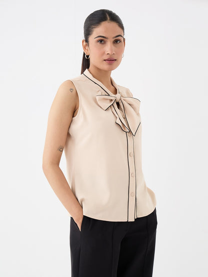 Alfiee Sleeveless Tie-Up Top-Beige