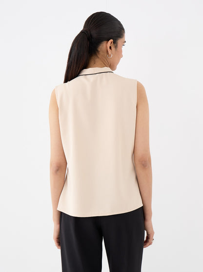 Alfiee Sleeveless Tie-Up Top-Beige