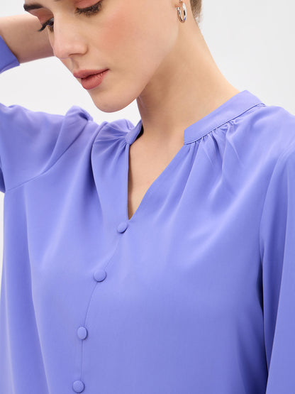 Odyssey  Gathered V-Neck Buttoned Top-English Blue