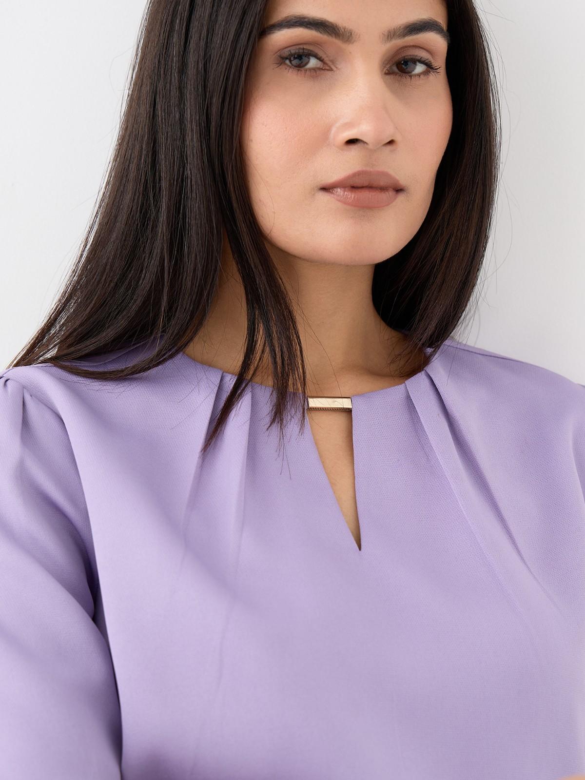 Knox Pleated Neck Top With Metal Bar And Gathered Sleeves-Lavender - SALT Attire