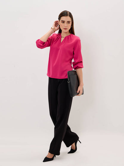 Elysian Pleated Neck Top-Fuchsia