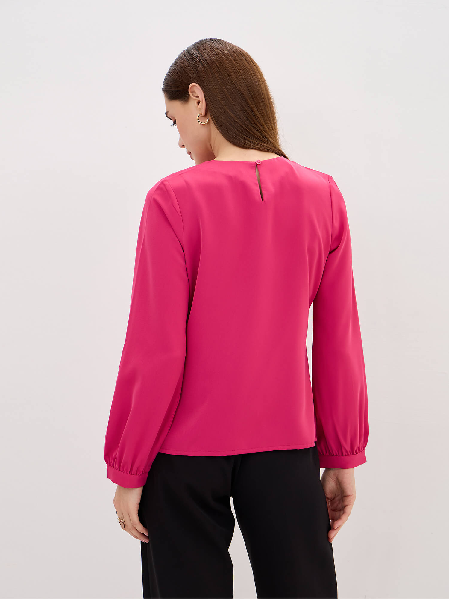 Elysian Pleated Neck Top-Fuchsia