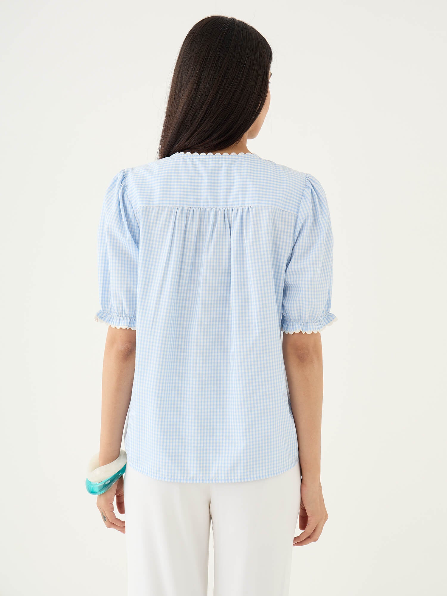 Fleuriste Lace Trim Blouse-Blue - SALT Attire