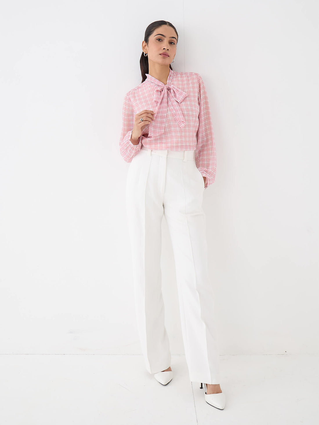 Polly Neck Tie Top-Pink