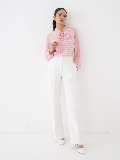 Polly Neck Tie Top-Pink