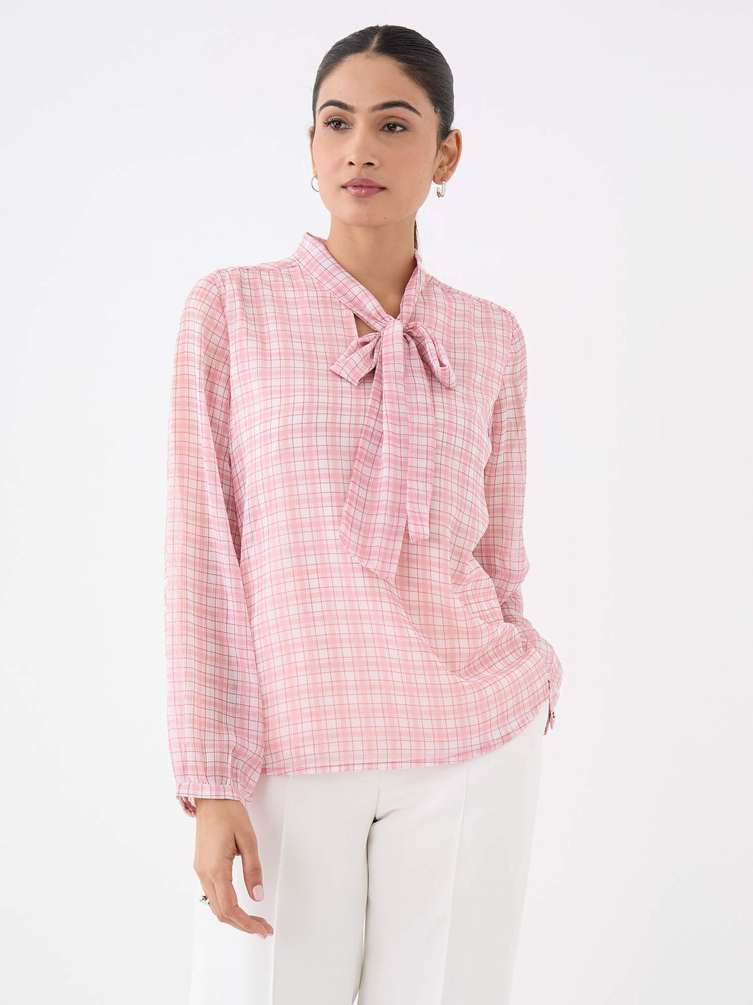Polly Neck Tie Top-Pink