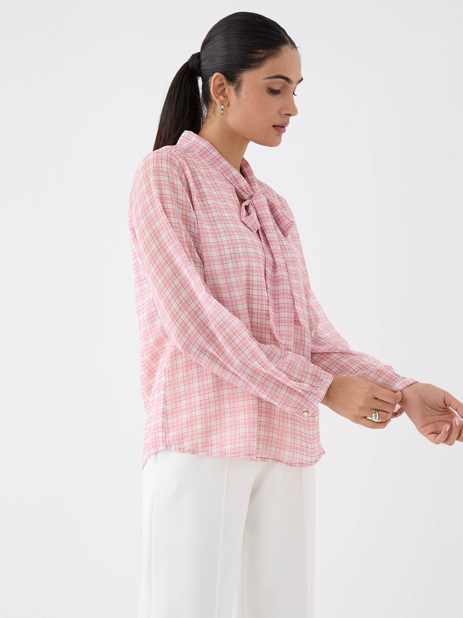 Polly Neck Tie Top-Pink