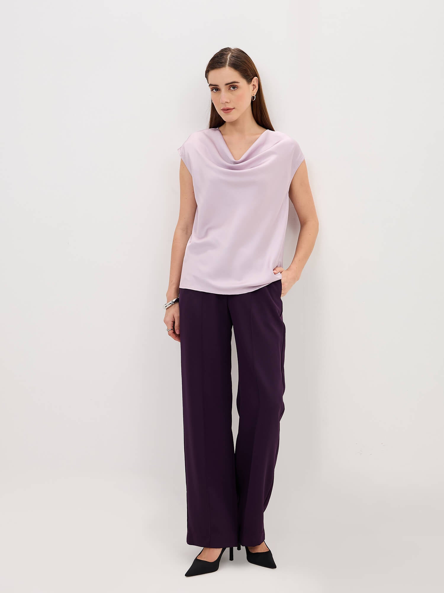 Lilo Cowl Neck Top-Lilac
