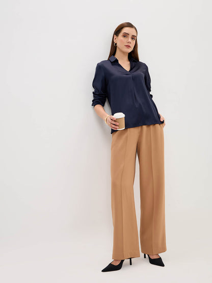 Andorra Front Pleat With Metallic Button Top-Navy