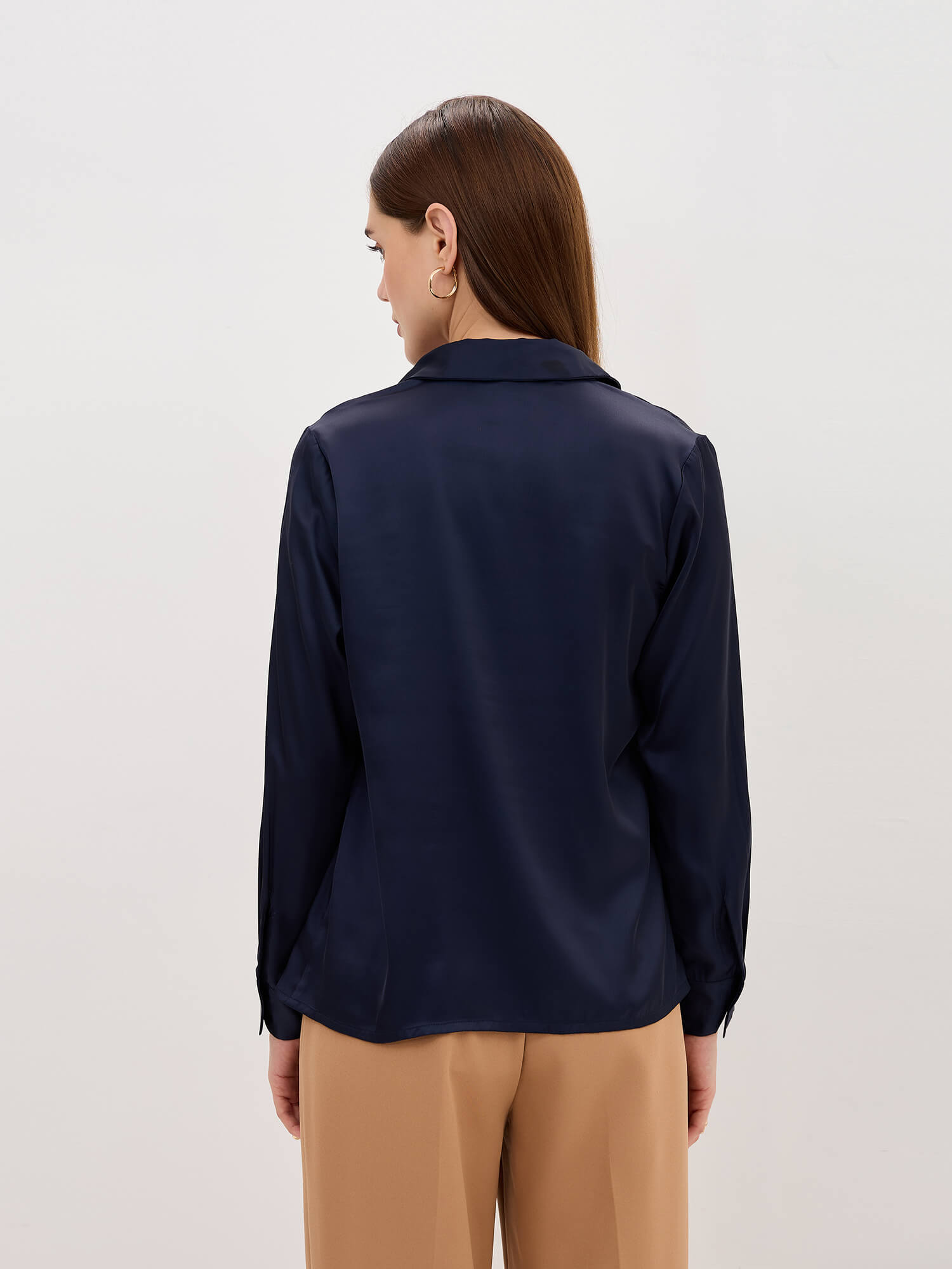 Andorra Front Pleat With Metallic Button Top-Navy