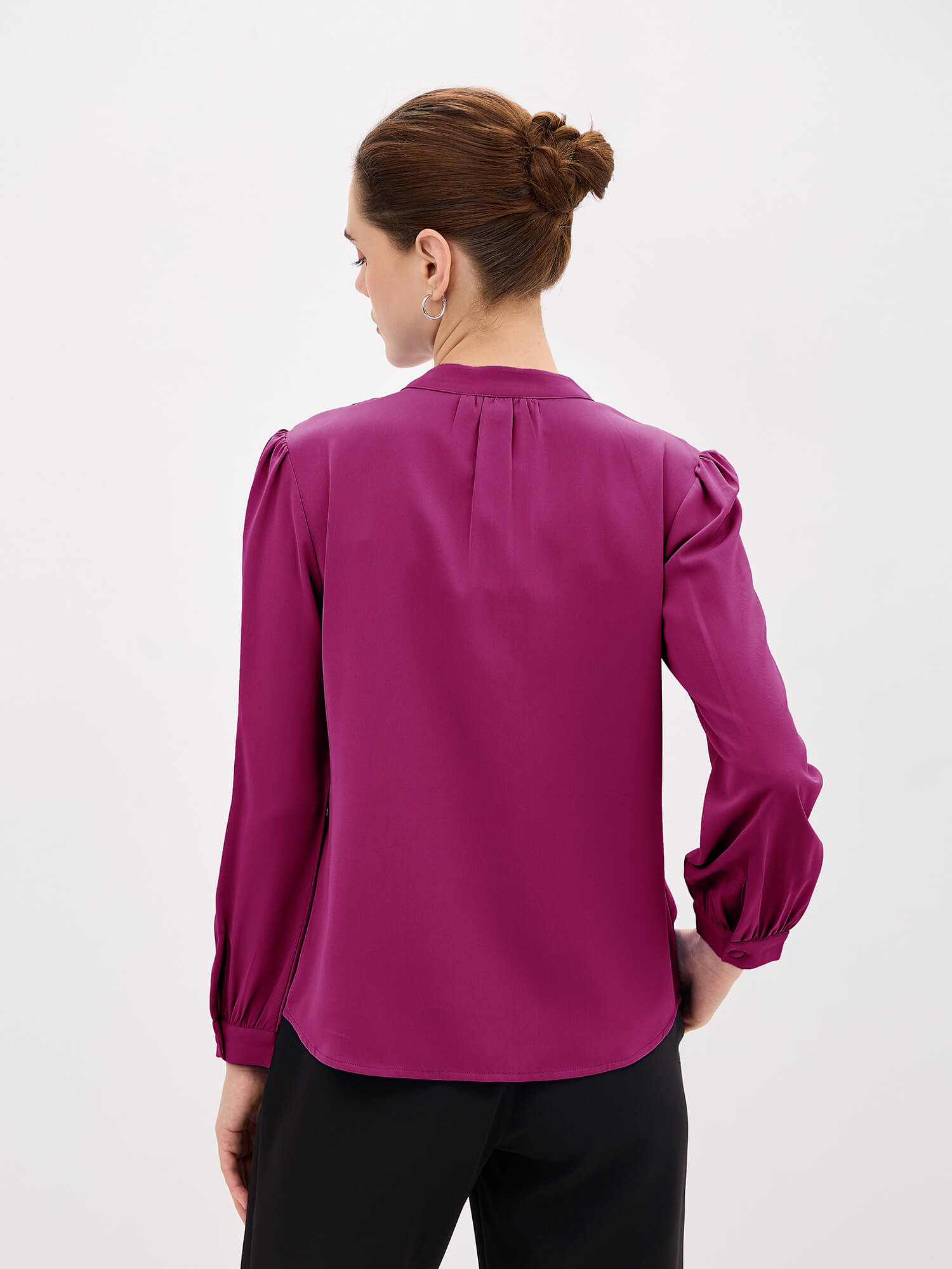 Odyssey Gathered V-Neck Buttoned Top-Pink