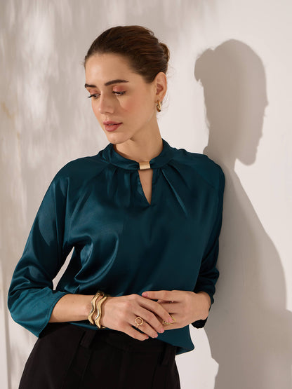 Sahara Trim Detail Top-Teal