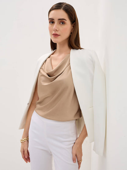 Emma Sleeveless Cowl Neck Top-Sand Gold