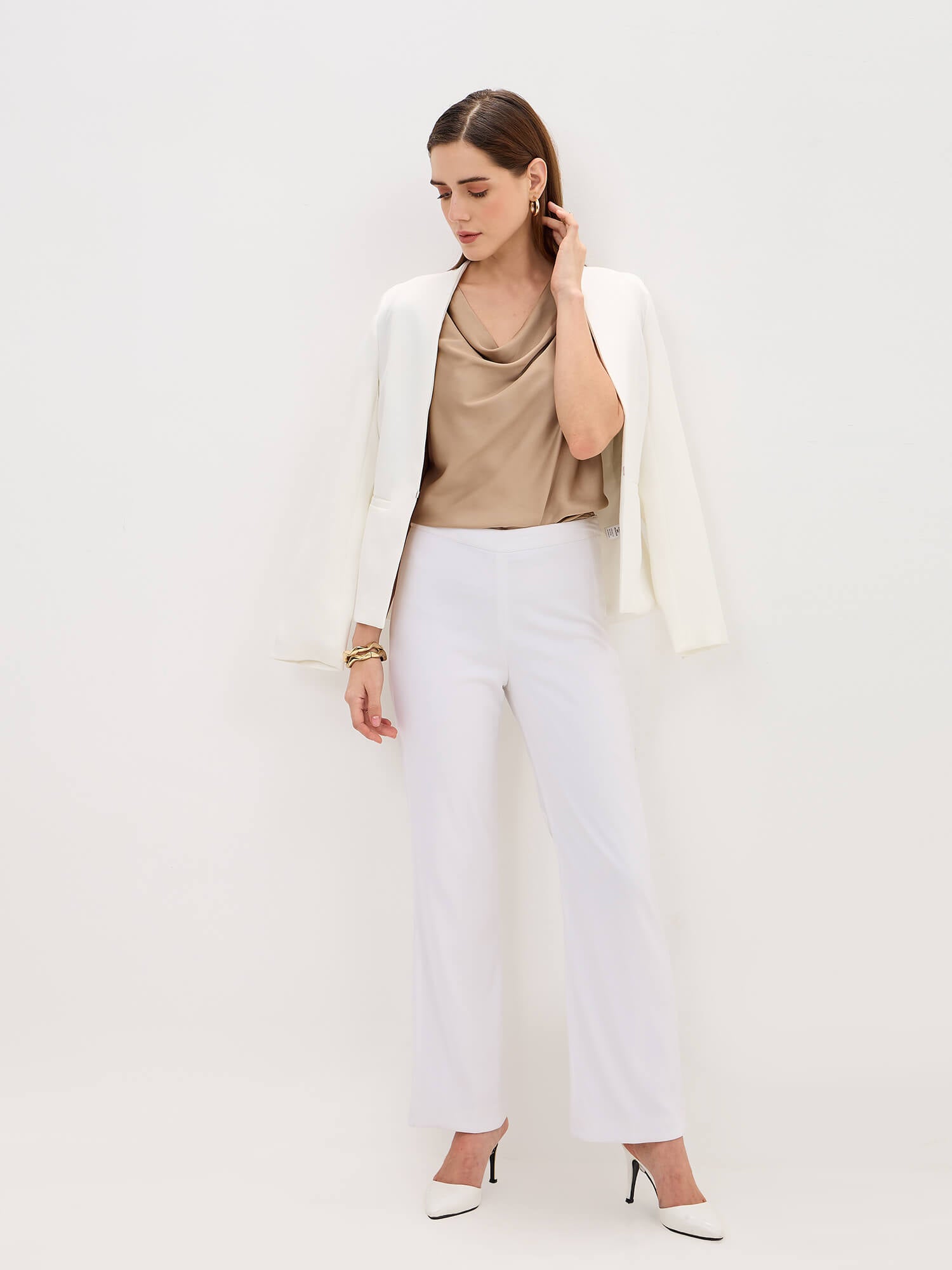 Emma Sleeveless Cowl Neck Top-Sand Gold