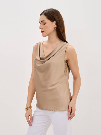 Emma Sleeveless Cowl Neck Top-Sand Gold