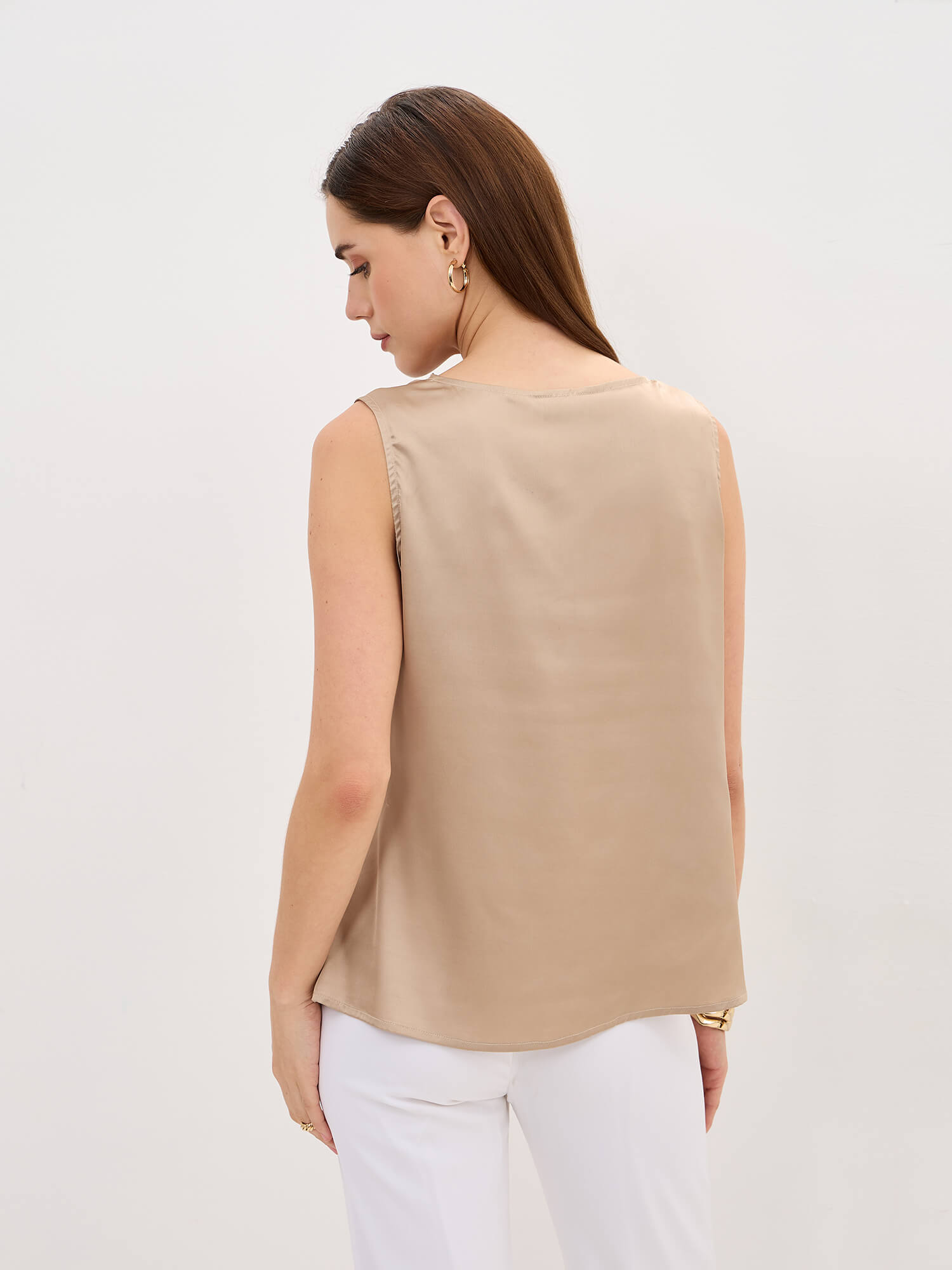 Emma Sleeveless Cowl Neck Top-Sand Gold