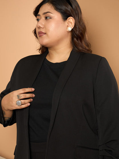 LB-Valorous Ruched Sleeve Blazer-Black