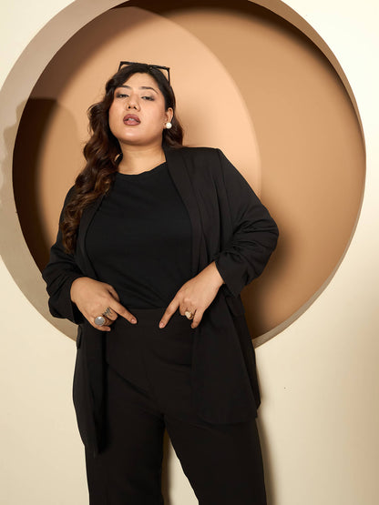 LB-Valorous Ruched Sleeve Blazer-Black