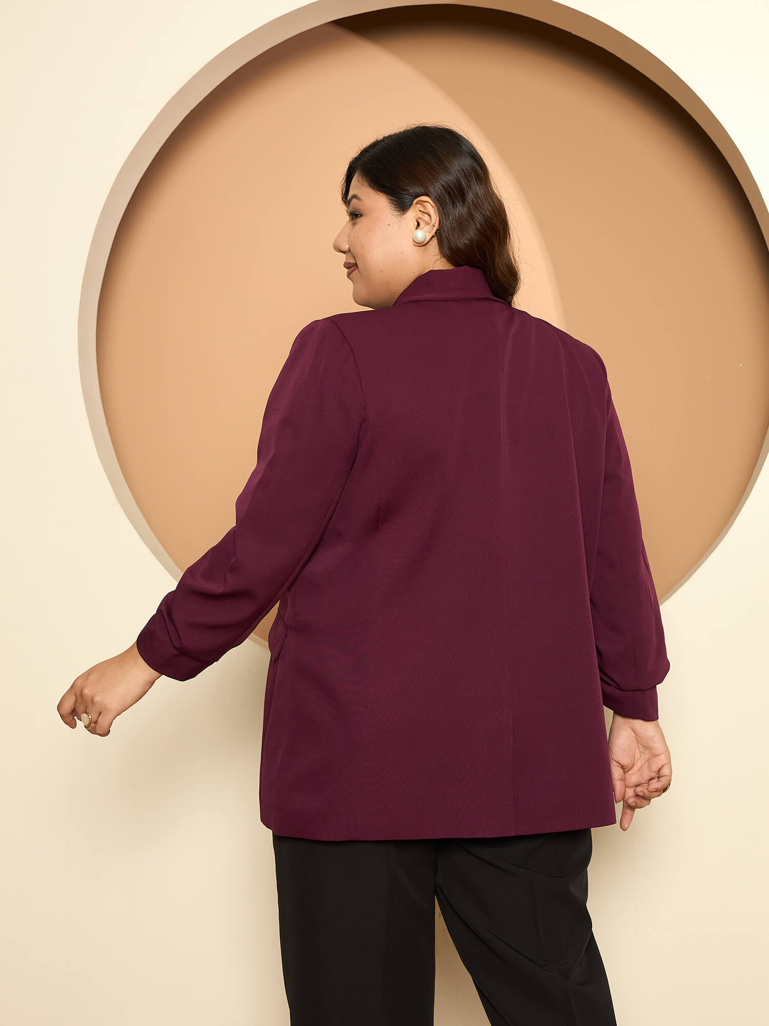 LB-Valorous Ruched Sleeve Blazer-Burgundy