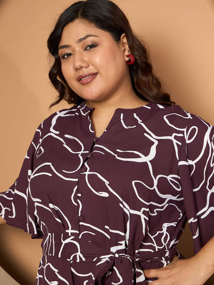 LB-Mia Fit and Flared Belted Dress-Wine/White