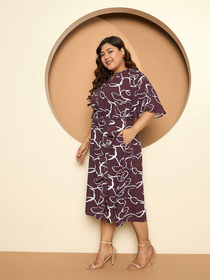LB-Mia Fit and Flared Belted Dress-Wine/White