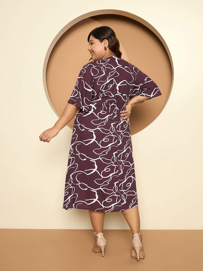 LB-Mia Fit and Flared Belted Dress-Wine/White