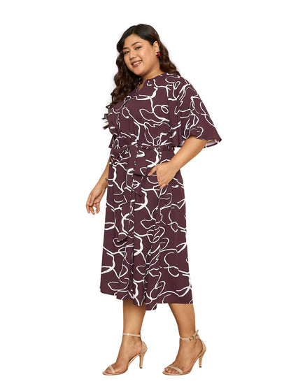 LB-Mia Fit and Flared Belted Dress-Wine/White