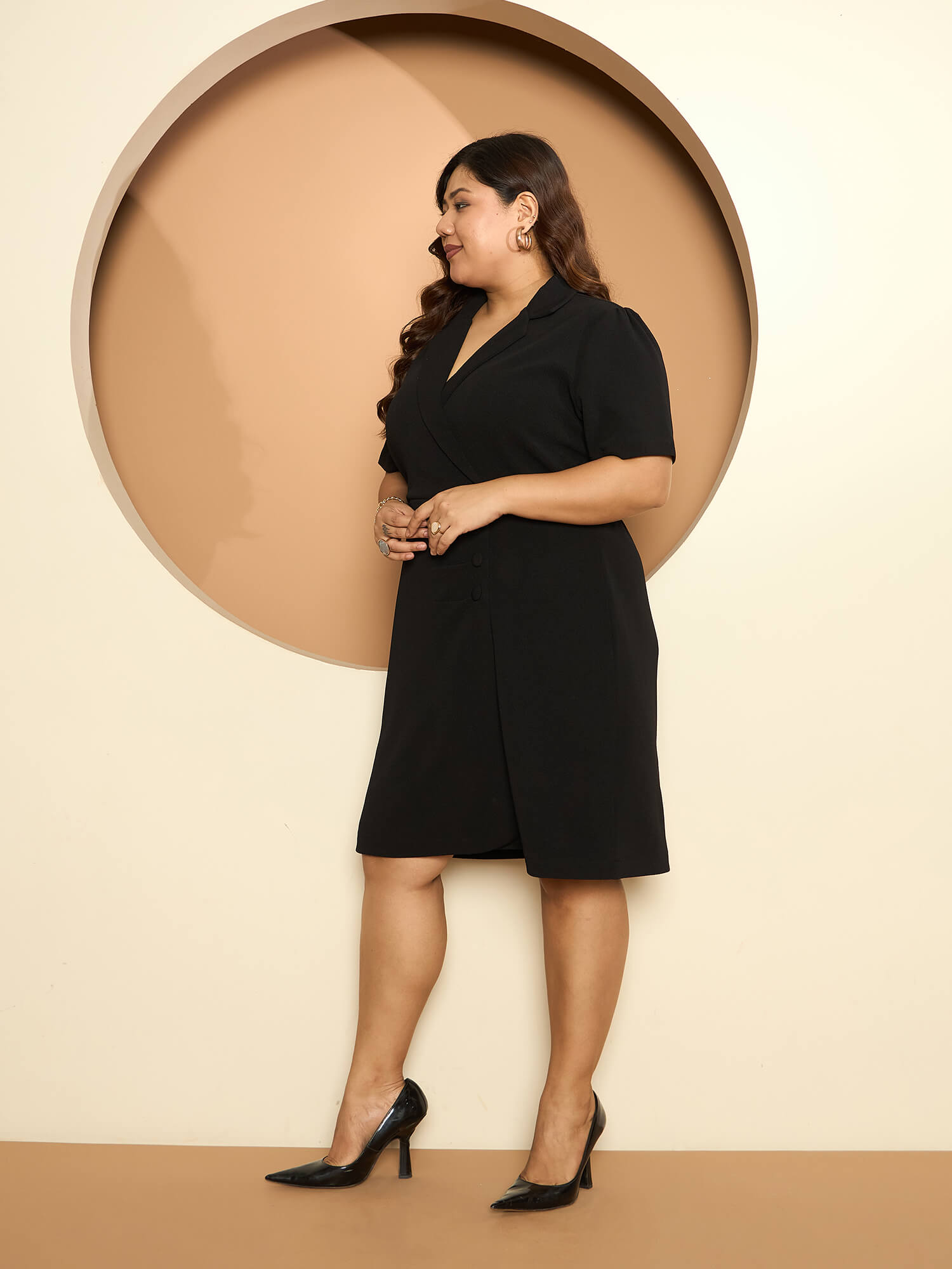 LB-Abigail Button Detail Blazer Dress-Black