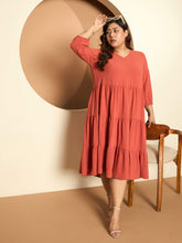 LB-Lavinia Elasticated Sleeve Tiered Dress-Rust