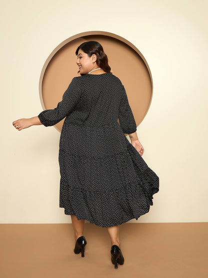LB-Maira Elasticated Sleeve Tiered Dress-Black/White