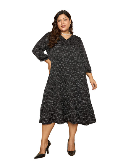 LB-Maira Elasticated Sleeve Tiered Dress-Black/White