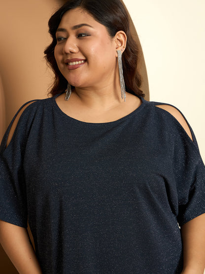 LB-Kiki Cold Shoulder Shift Dress-Navy