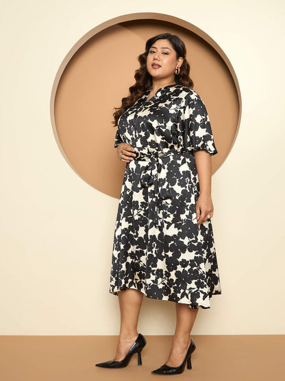 LB-Alana Fit and Flared Belted Dress-White/Black
