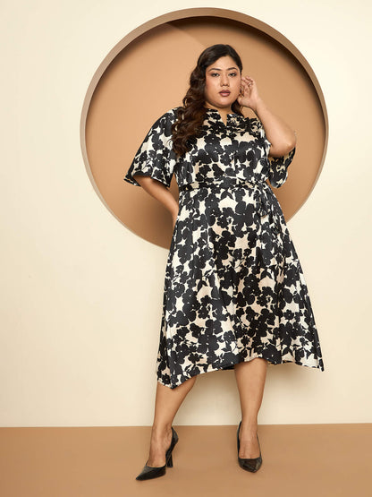 LB-Alana Fit and Flared Belted Dress-White/Black