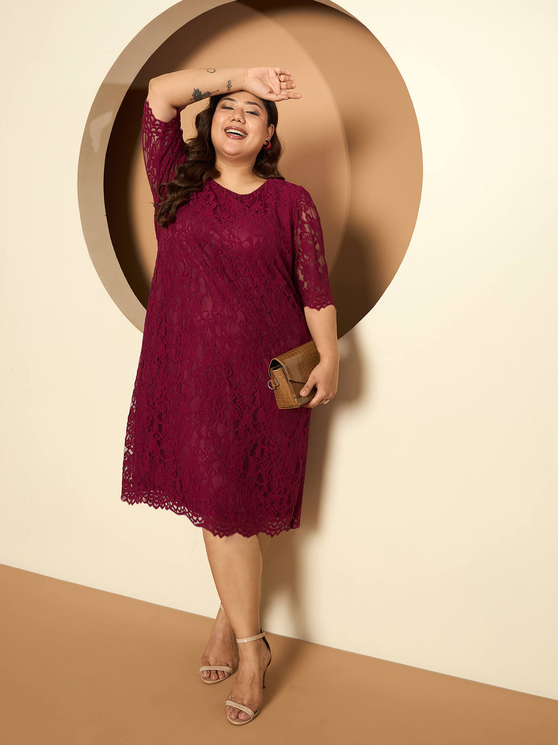 LB-Gladis Lace Shift Dress-Burgundy