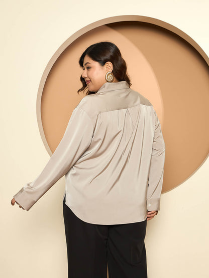 LB-Nicola Satin Button Down Shirt-Champagne