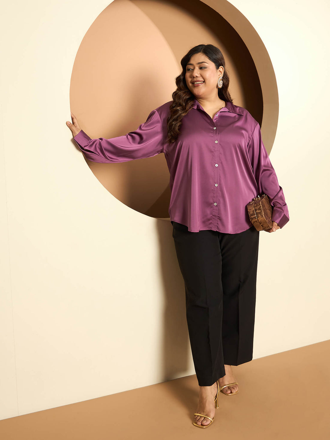 LB-Nicola Satin Button Down Shirt-Mauve Purple