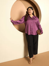 LB-Nicola Satin Button Down Shirt-Mauve Purple