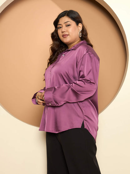 LB-Nicola Satin Button Down Shirt-Mauve Purple