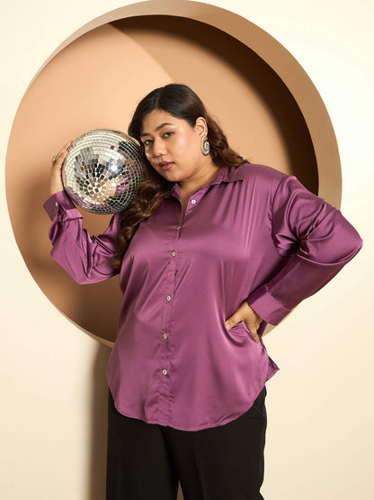 LB-Nicola Satin Button Down Shirt-Mauve Purple