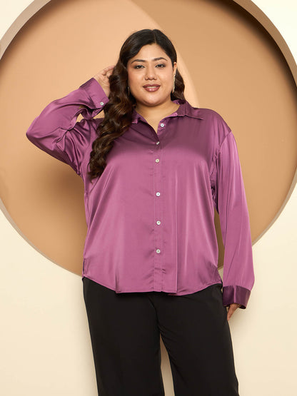 LB-Nicola Satin Button Down Shirt-Mauve Purple