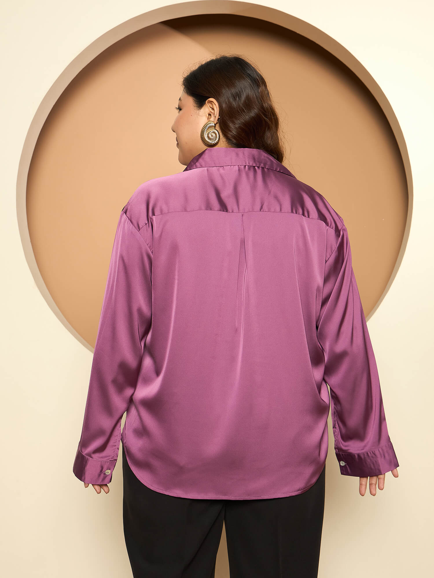 LB-Nicola Satin Button Down Shirt-Mauve Purple