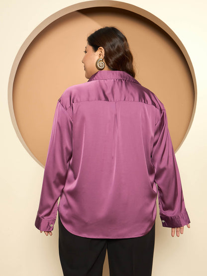 LB-Nicola Satin Button Down Shirt-Mauve Purple