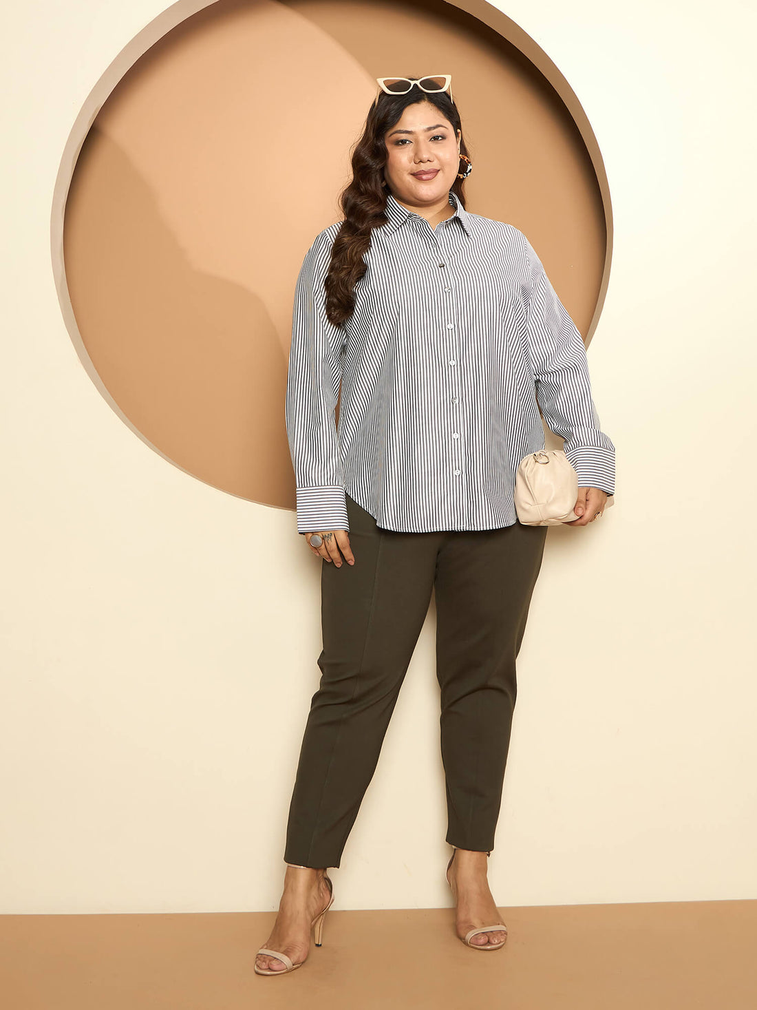 LB-Joyce Hi-Low Button Down Shirt-Grey/White
