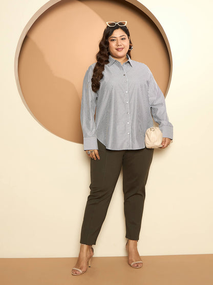 LB-Joyce Hi-Low Button Down Shirt-Grey/White